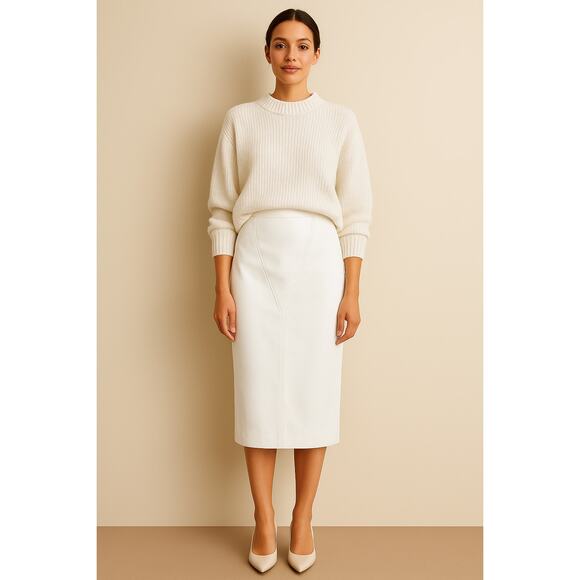 TARAZZIA VTG SZ 9/10 Leather Midi Length Pencil Skirt In White NWT Dead Stock - Picture 2 of 9